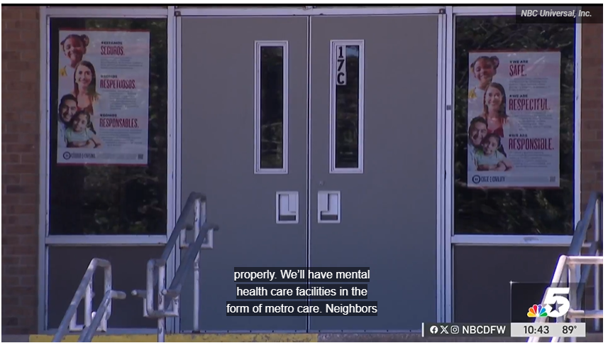 Image during NBC5 broadcast of doors to the community center